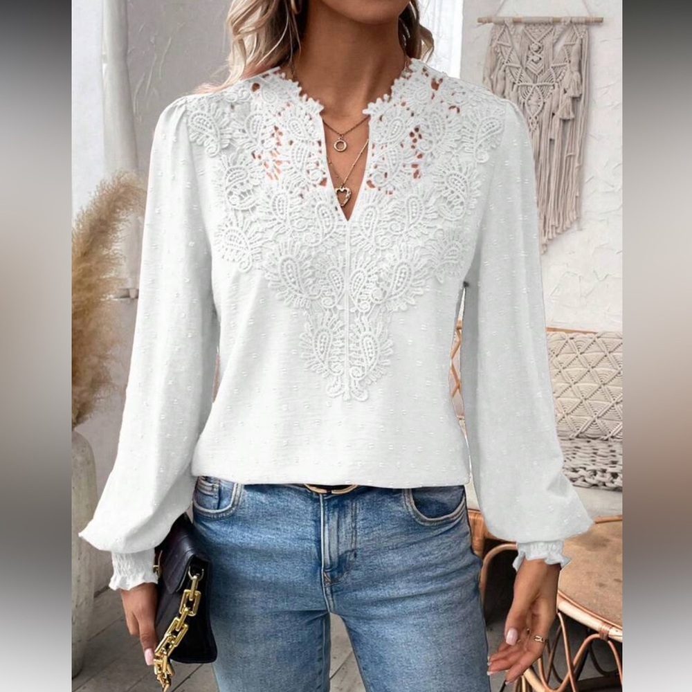 Elegant White Swiss Dot Lace Blouse